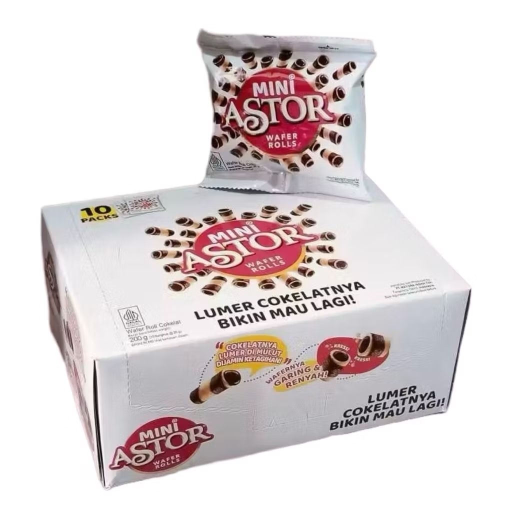 MINI ASTOR WAFER ROLLS [1 BOX ISI 10 PACKS @15G] | MAYORA ASTOR | ASTOR SINGLE | MINI ASTOR COKELAT 