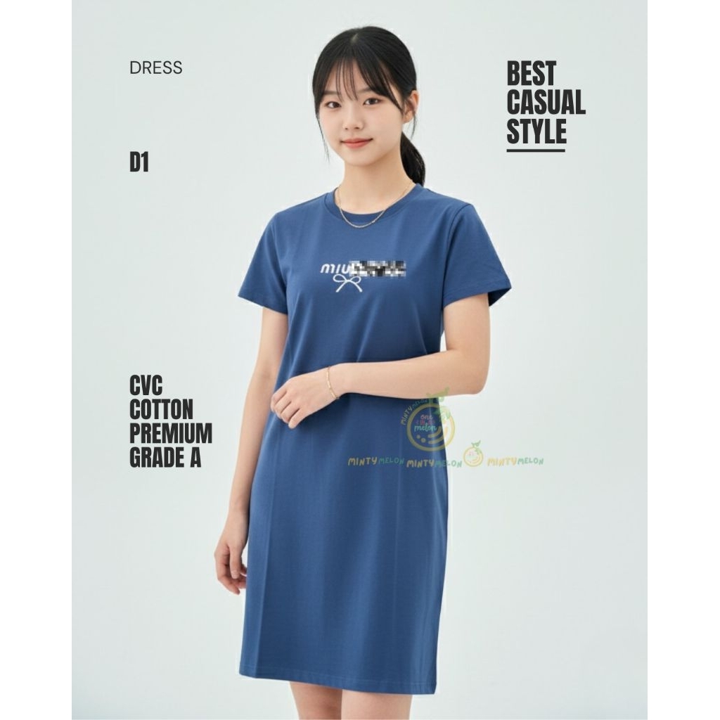 D1 Dress Wanita Basic T-Shirt CVC Cotton Premium Casual
