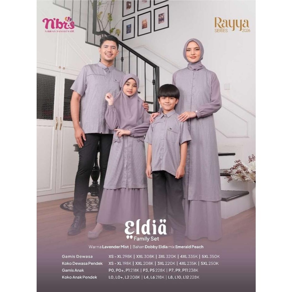 Nibras Sarimbit 2026 ELDIA LAVENDER MIST Set Family Lebaran Simple Nibras Gamis Couple Muslim