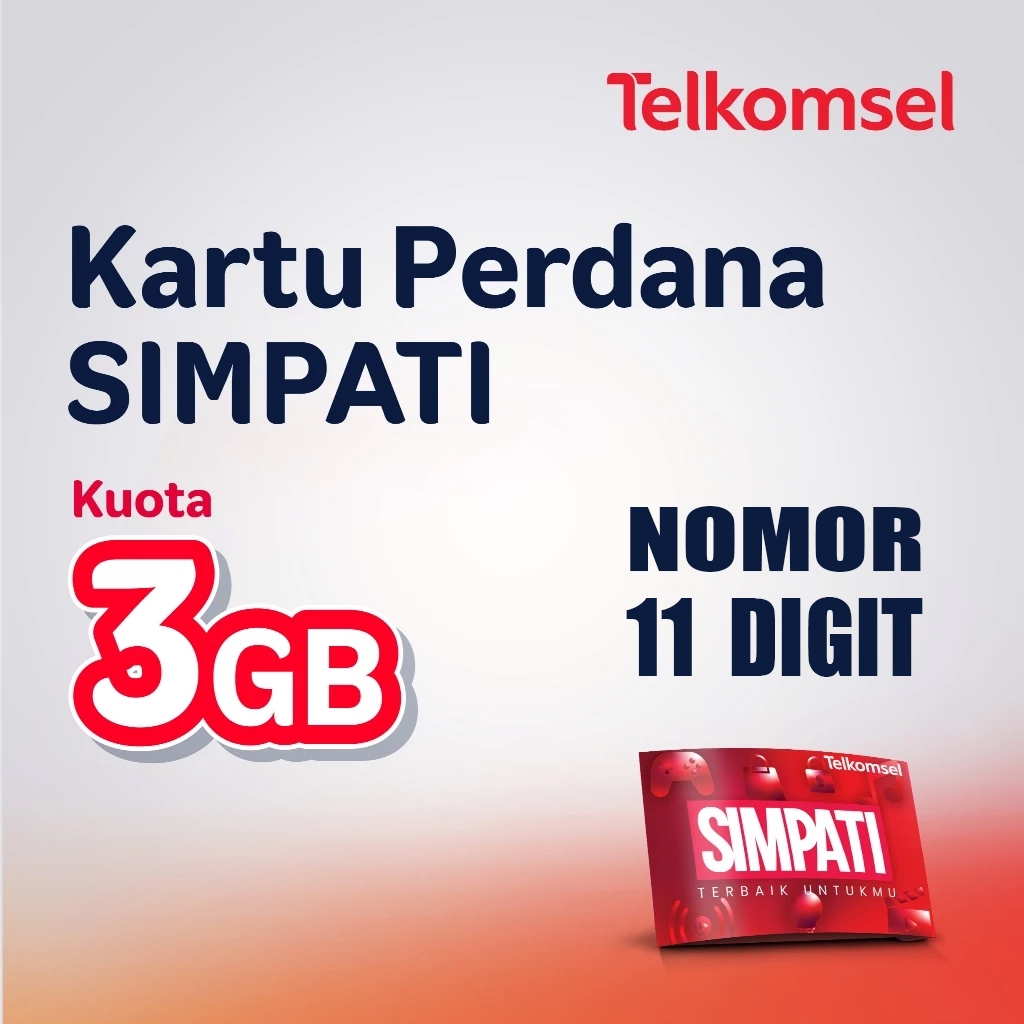 Kartu Perdana SIMPATI #TerbaikUntukmu PraBayar Telkomsel - Bulanan 30 Hari 3GB Kuota Nasional Kartu 