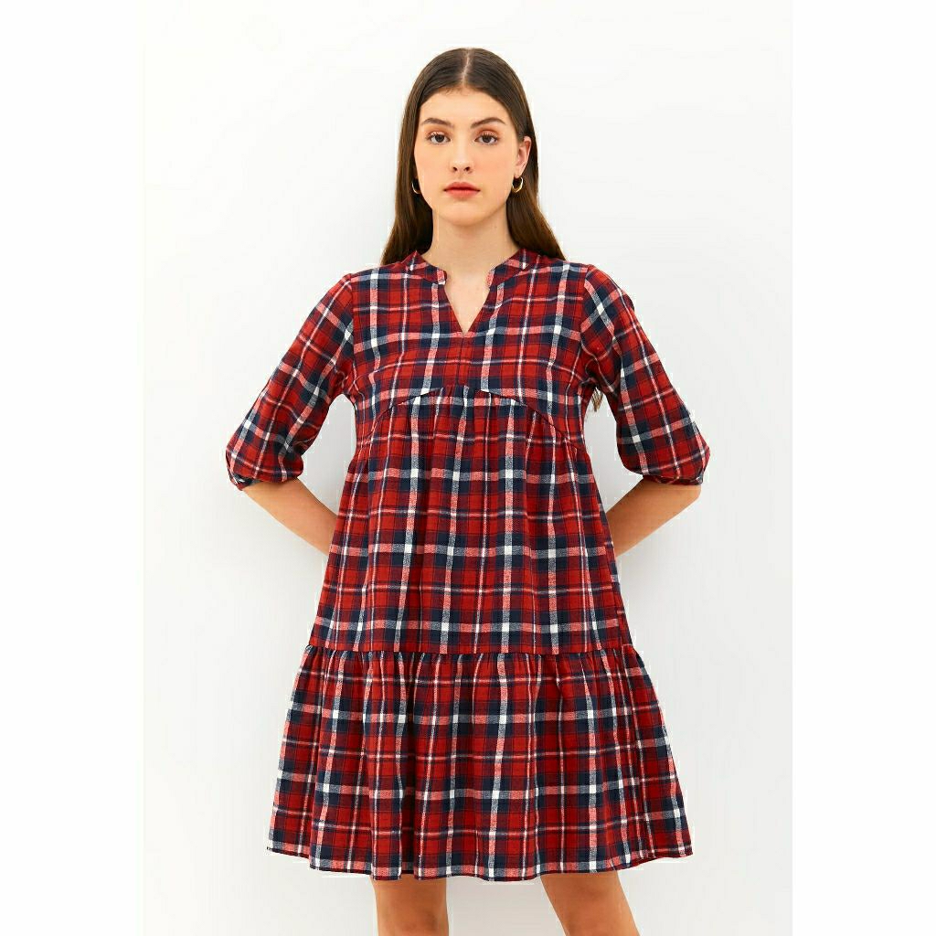 Dress /Tunic kekinian by shiny flanel motif kotak bergaris