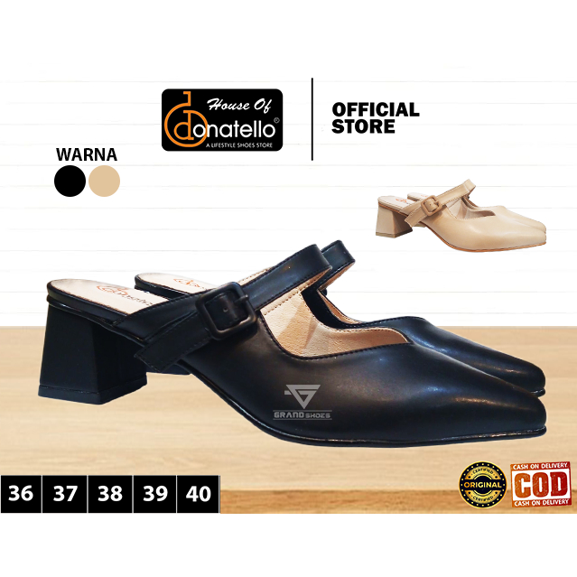 DONATELLO sandal bustong wanita slop selop hak tahu anti slip ringan kasual  Original