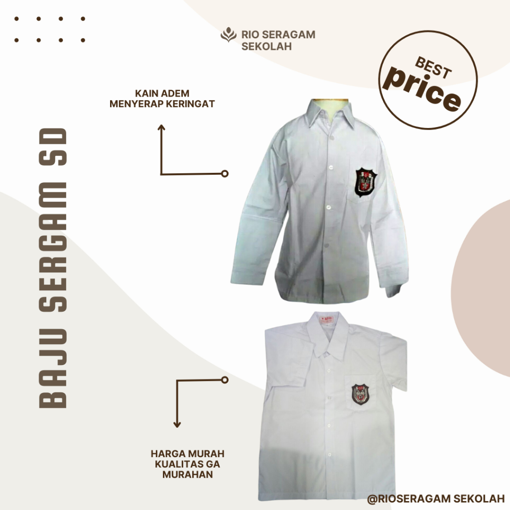 BAJU SERAGAM SD PENDEK DAN PANJANG (RIO) KEMEJA SD PENDEK HEM SD SERAGAM PENDEK BAJU SERAGAM SEKOLAH