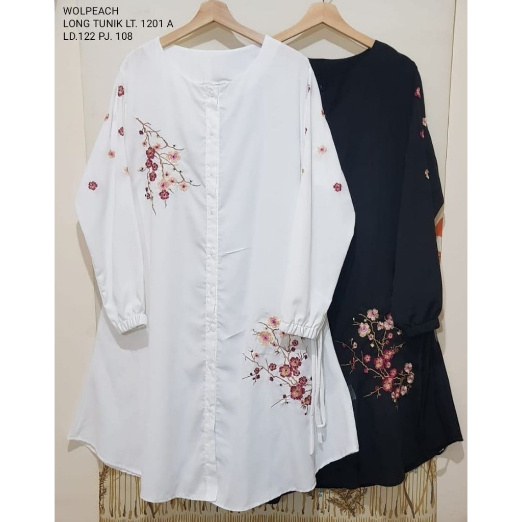 ATASAN TUNIK PUTIH BORDIR KANCING DEPAN TIMBUL BIGSIZE XXXL ATASAN WANITA ATASAN PUTIH TUNIK HITAM