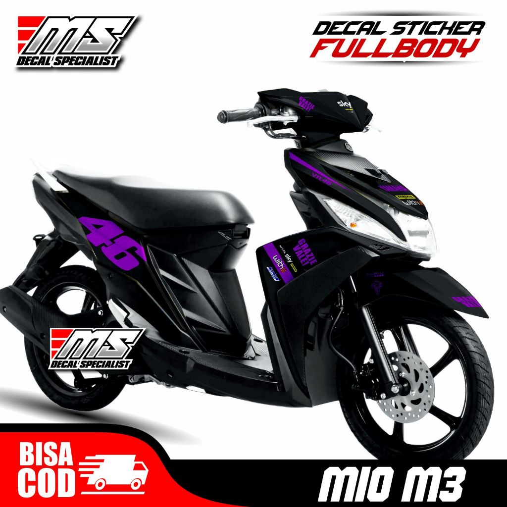 Decal stiker Mio M3 full body stiker Racing hitam cutting stiker motif balap