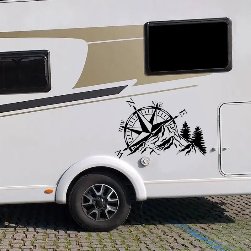 Stiker Vinil Gunung Kompas Mawar untuk Perjalanan Mobil, Luar Ruangan, Trailer, Dekorasi Rumah Bahar