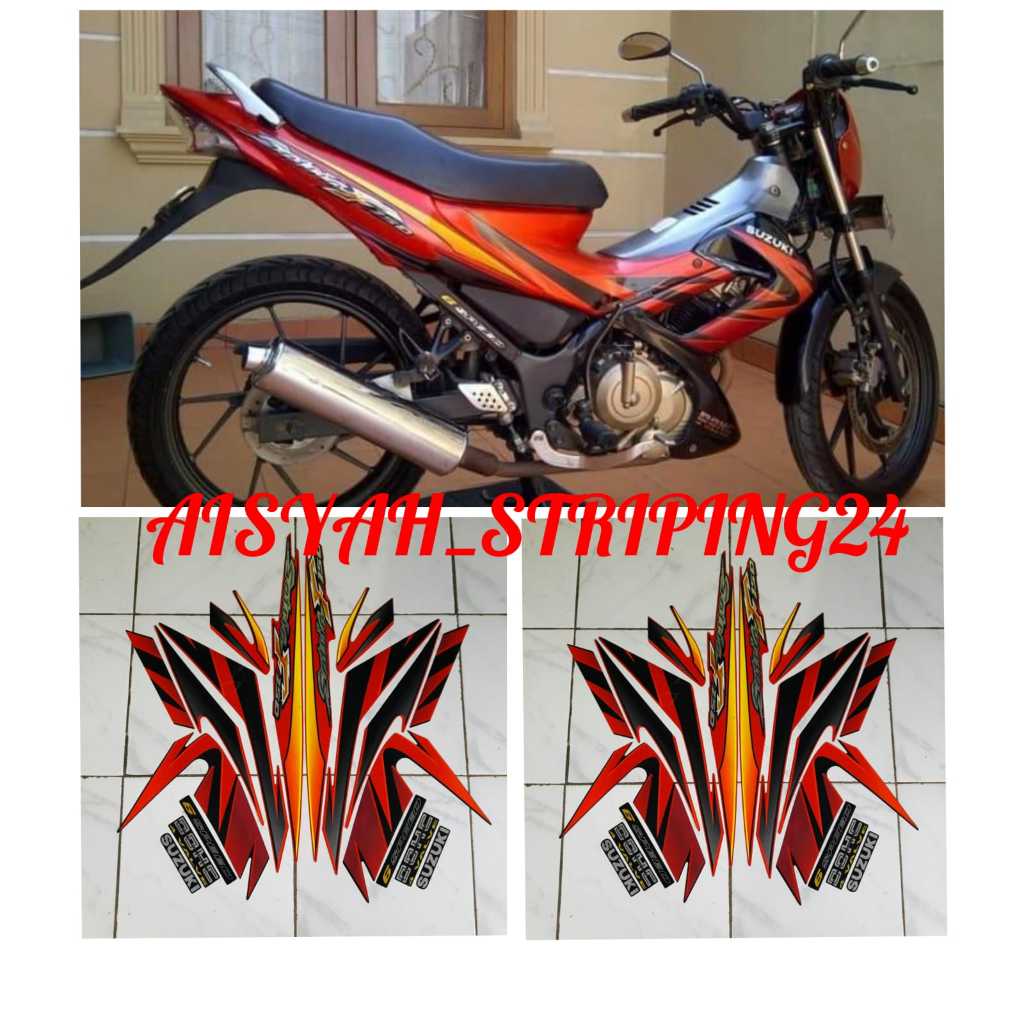 STIKER STICKER STRIPING LIS LES POLET BODY MOTOR SUZUKI SATRIA FU 150 2008  MERAH ORANGE HITAM