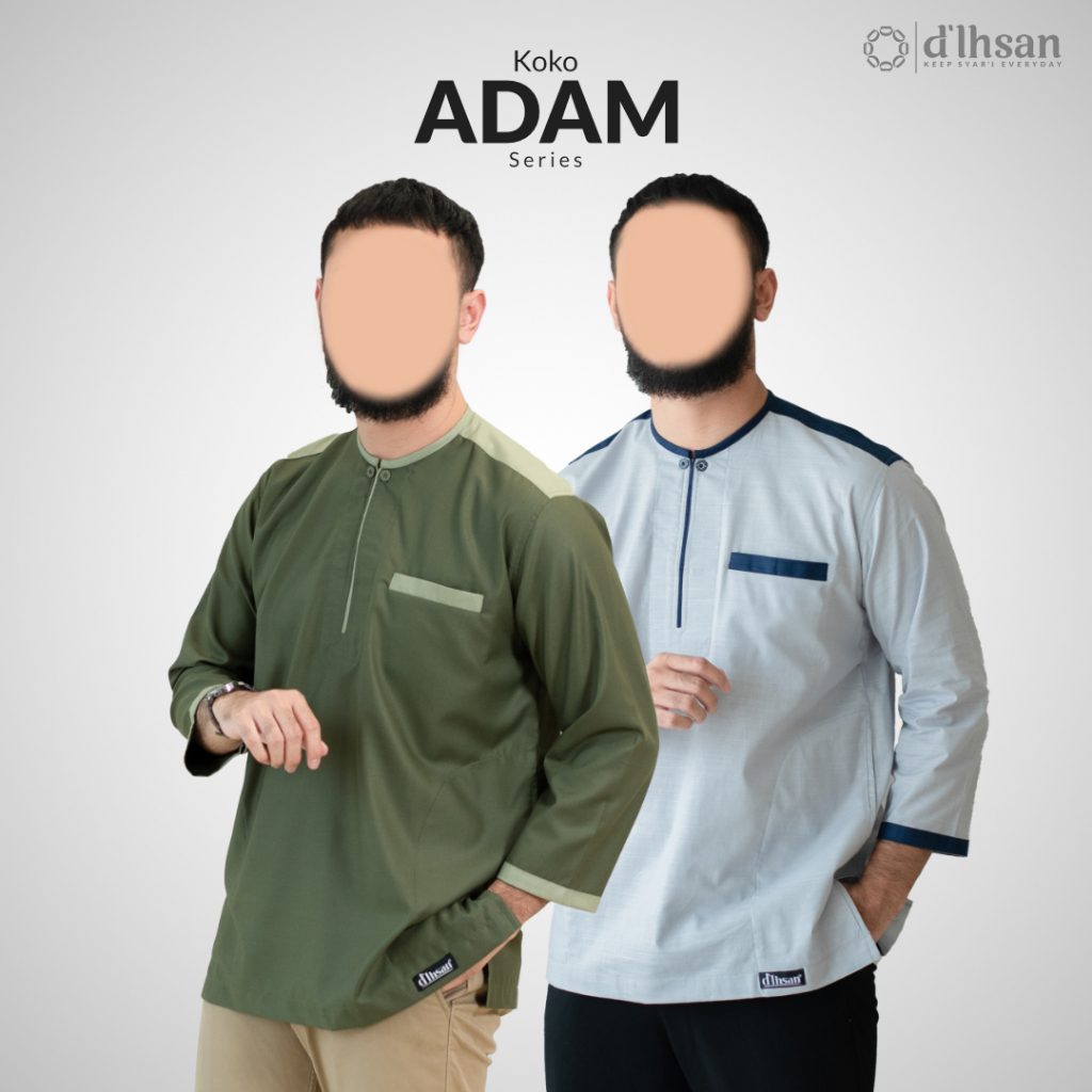 Koko Adam Series d'Ihsan - Baju Koko Tanpa Kerah Lengan Panjang