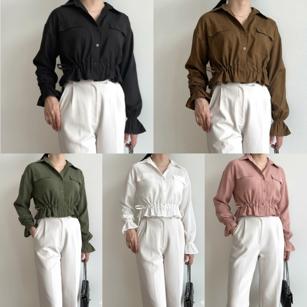 DEER FASHION - Atasan Wanita LONGSLEEVE SERUT POCKET Atasan Kekinian