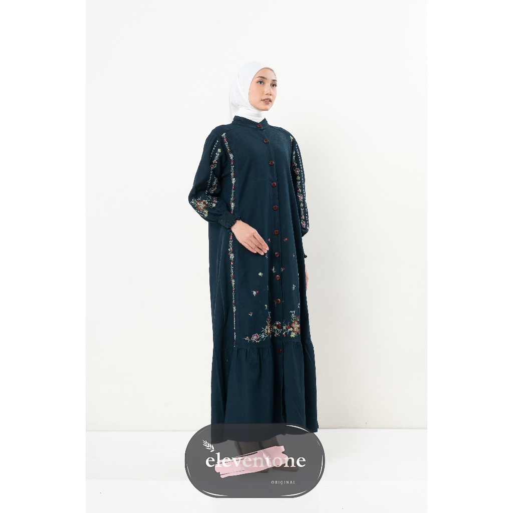 Elora Gamis Denim Bordir Mewah Dress Pesta Kondangan Elegant Dress Busui Friendly Wudhu friendly