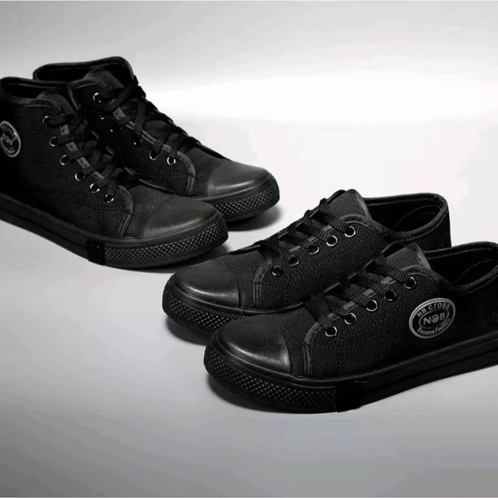 NB Sepatu Sneakers Kanvas SD/SMP Hitam Polos Berkualitas Premium