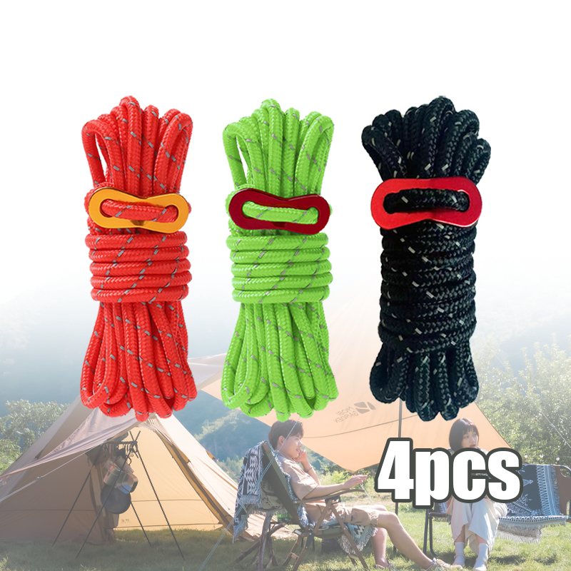 4pcs Reflective Tali Tenda Flysheet Pengencang Tali Tenda Aluminium Untuk Camping Wind Rope Bold 4MM