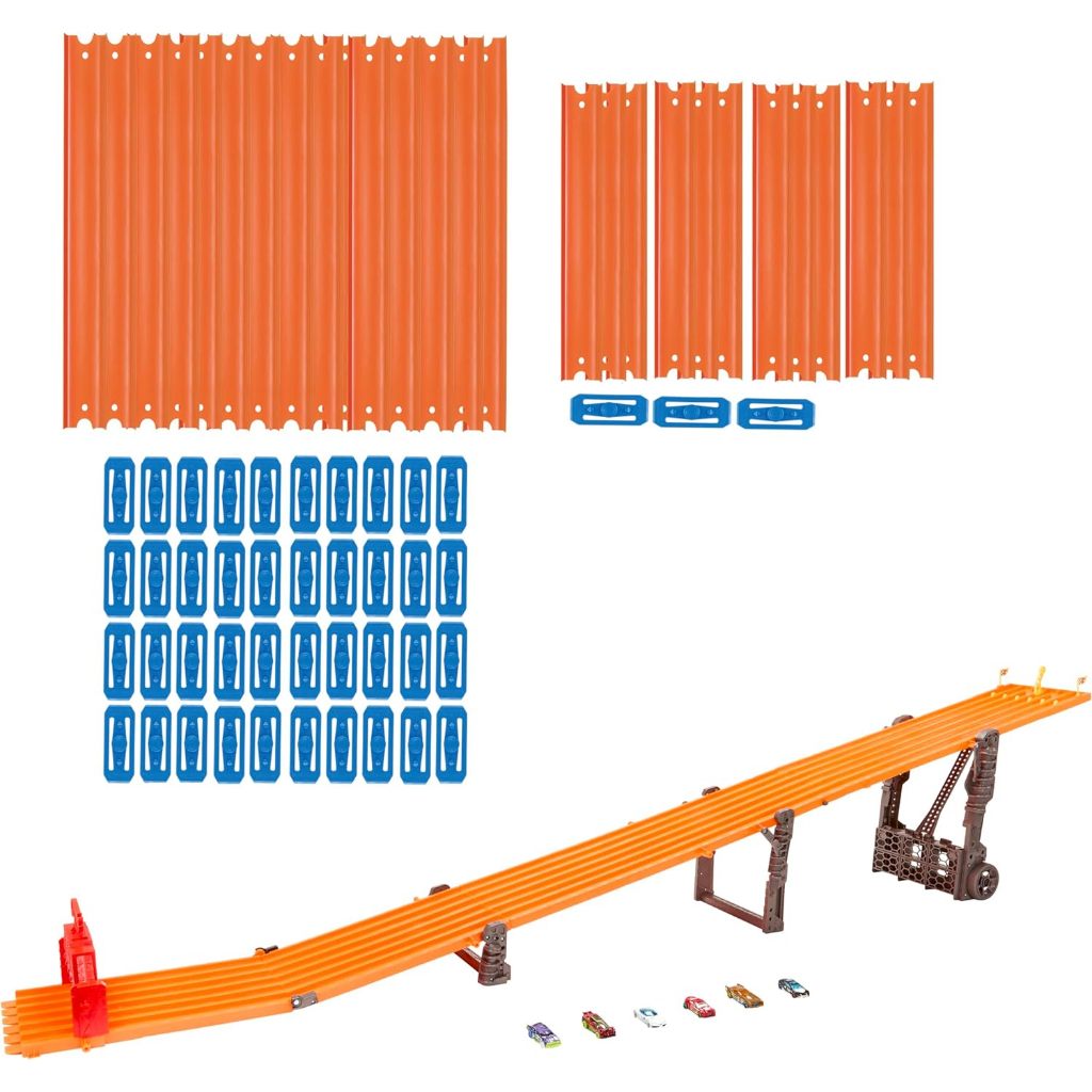 Bundle of Hot Wheels Toy Car Track Set Super 6-Lane Raceway