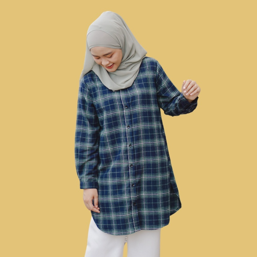 Kemeja Long Tunik / Kemeja Wanita Tartan / Kemeja Two Tone Kotak-kotak