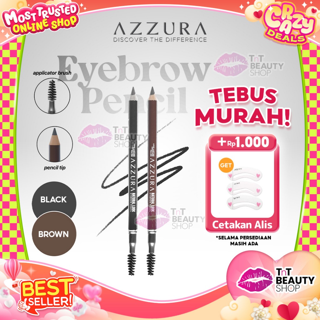 AZZURA Eyebrow Pencil dengan brush lembut yang akan memudahkan bentuk alis mata | TnT Beauty Shop
