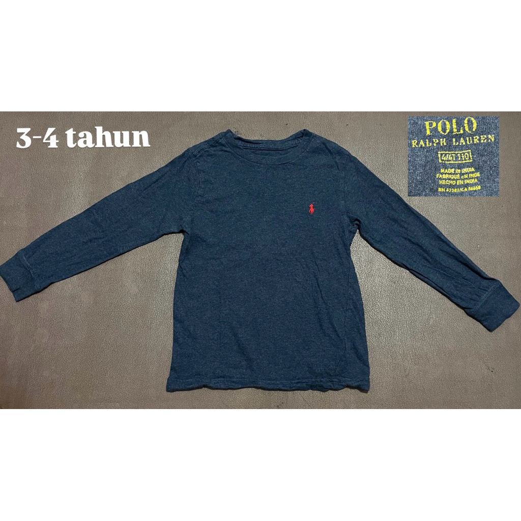 Atasan Kaos Lengan Panjang POLO Ralph Lauren Anak Laki-Laki Usia 4 Tahun PL