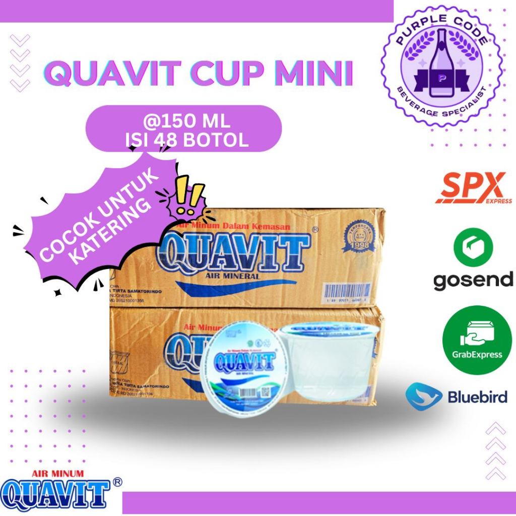 (INSTANT READY) QUAVIT GELAS MINI 150 ml DUS Isi 48 CUP Per Karton - READY LEMINERAL AQUA VIT AQUVIV