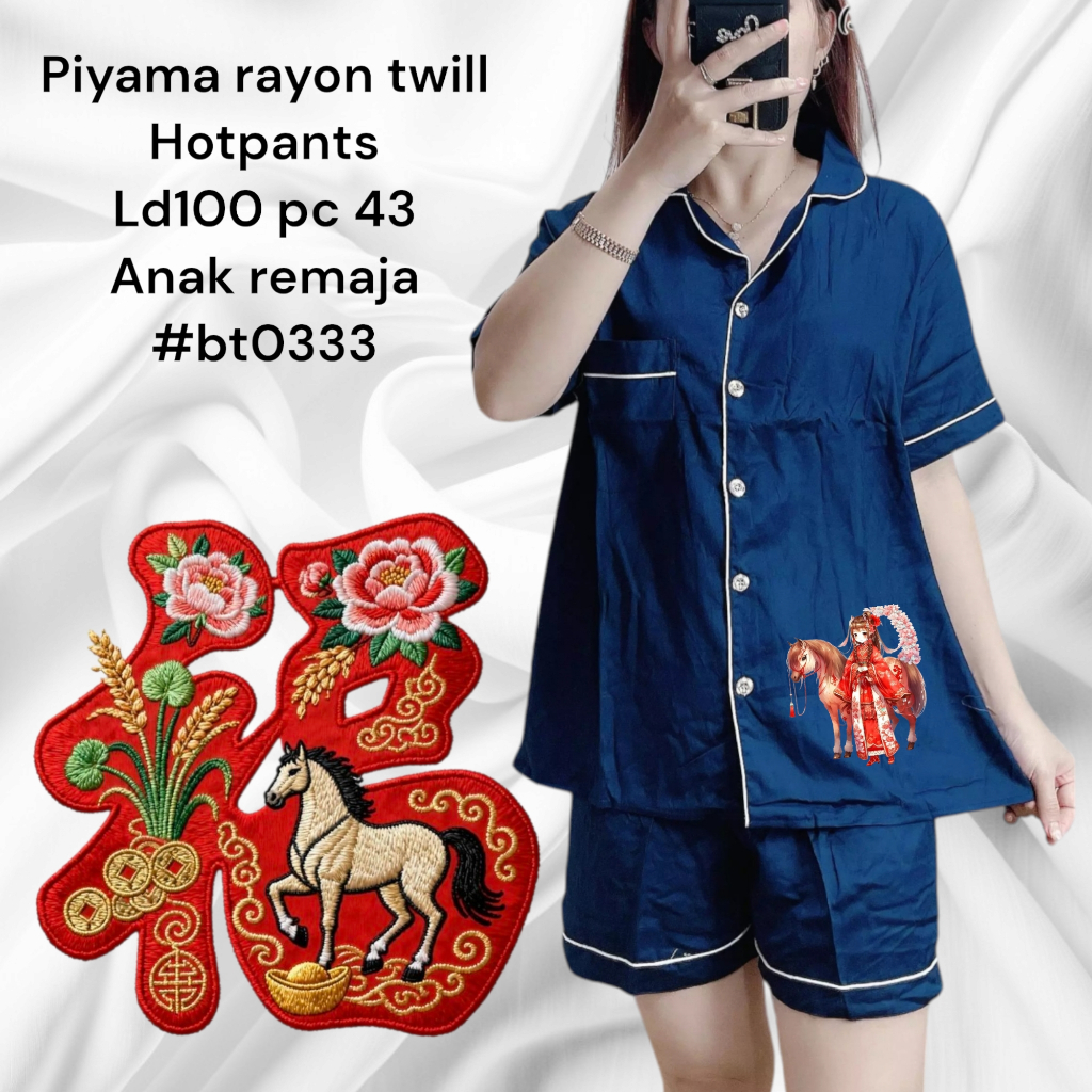 Piyama Rayon Imlek 2026 / Piyama Rayon Twill Wanita / Piyama Edisi Imlek Celana Pendek