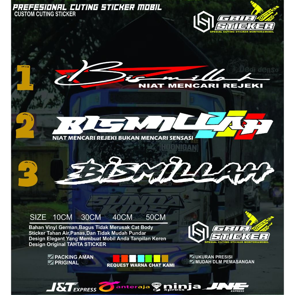 Stiker Truk Bismillah Cutting Sticker Latin Kaca Depan mobil box losbak all truck canter elef dutro 