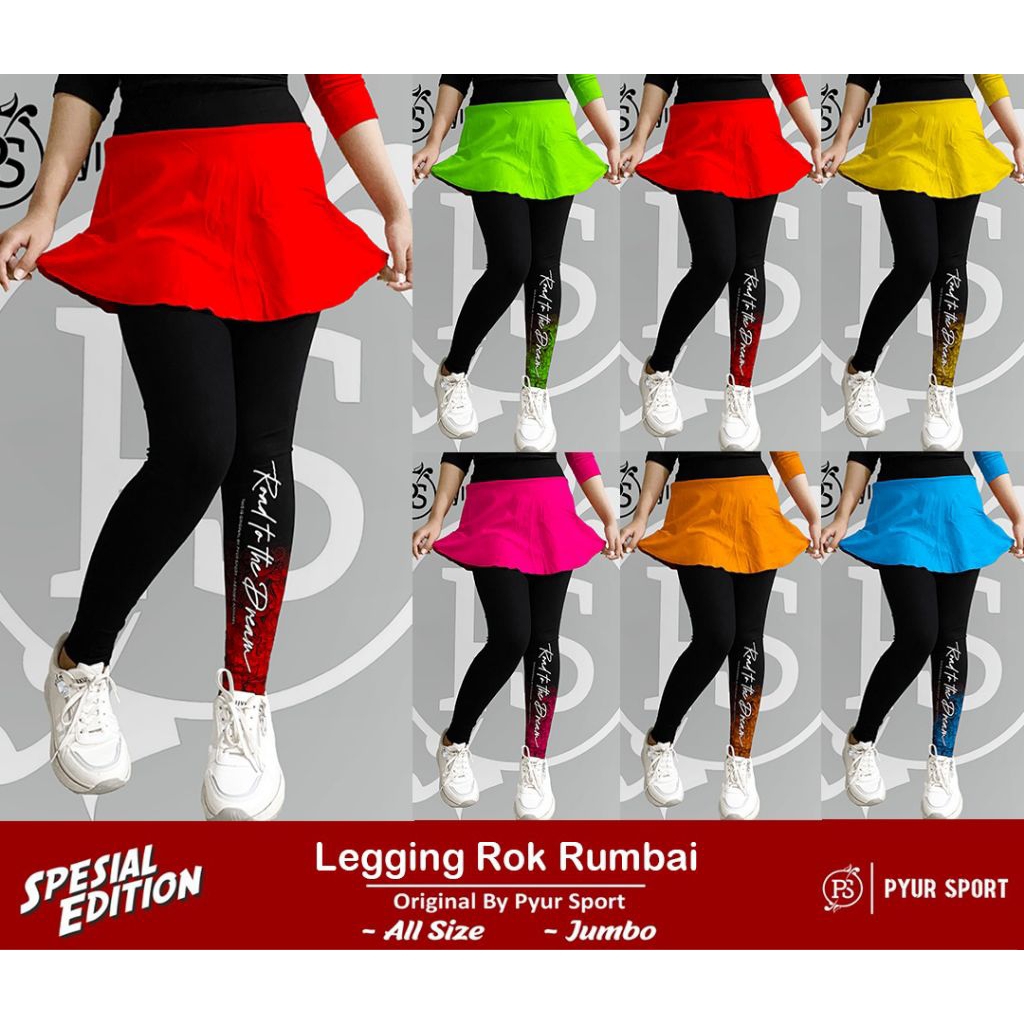 Pyur Sport ~ Leging rok Rumbai Hitam kombinasi / baju senam zumba aerobic