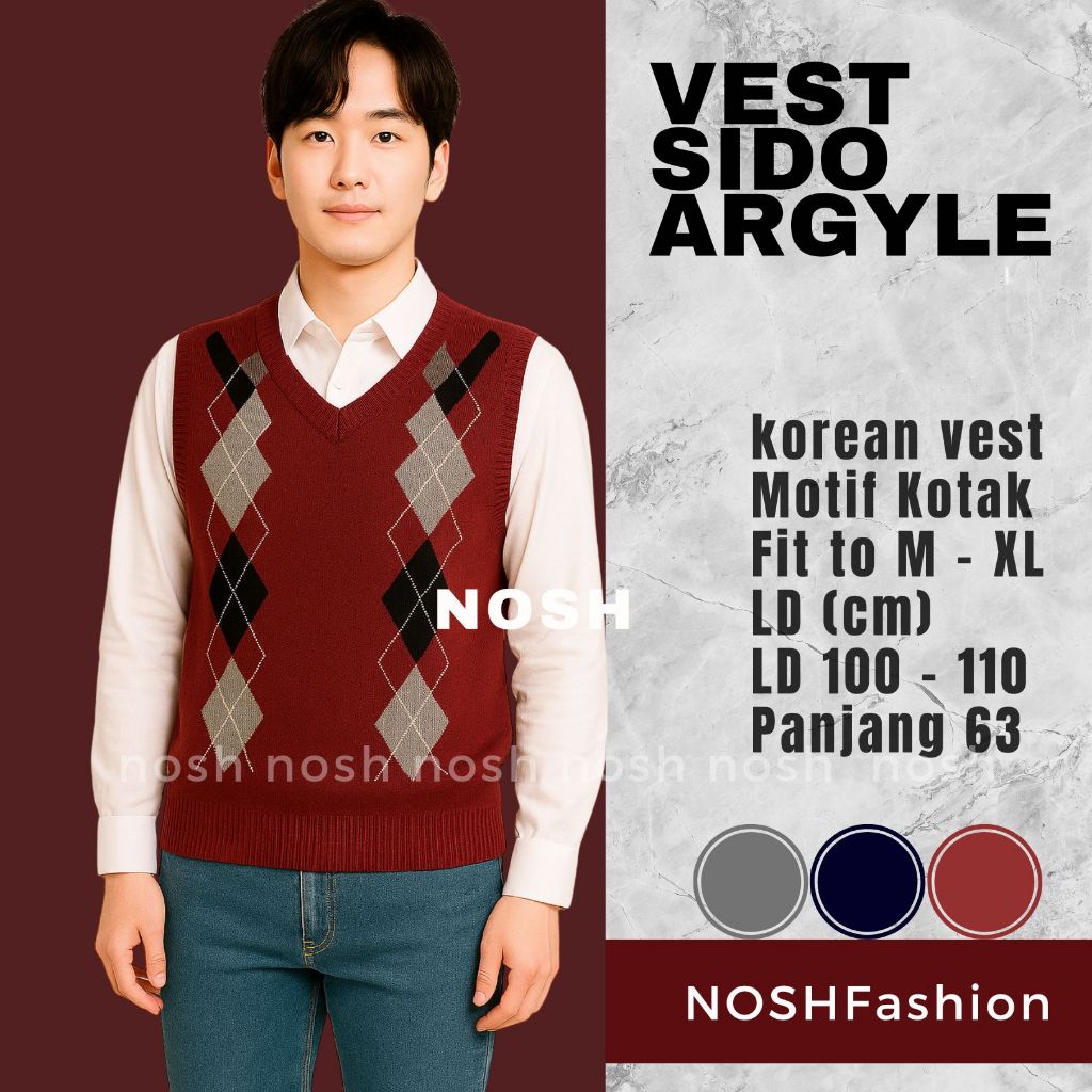 Rompi Vest Korea Pria Kotak Sido /  Rompi Korea Style Kotak Kotak Donnie NOSHFashion / Vest Rajut Un