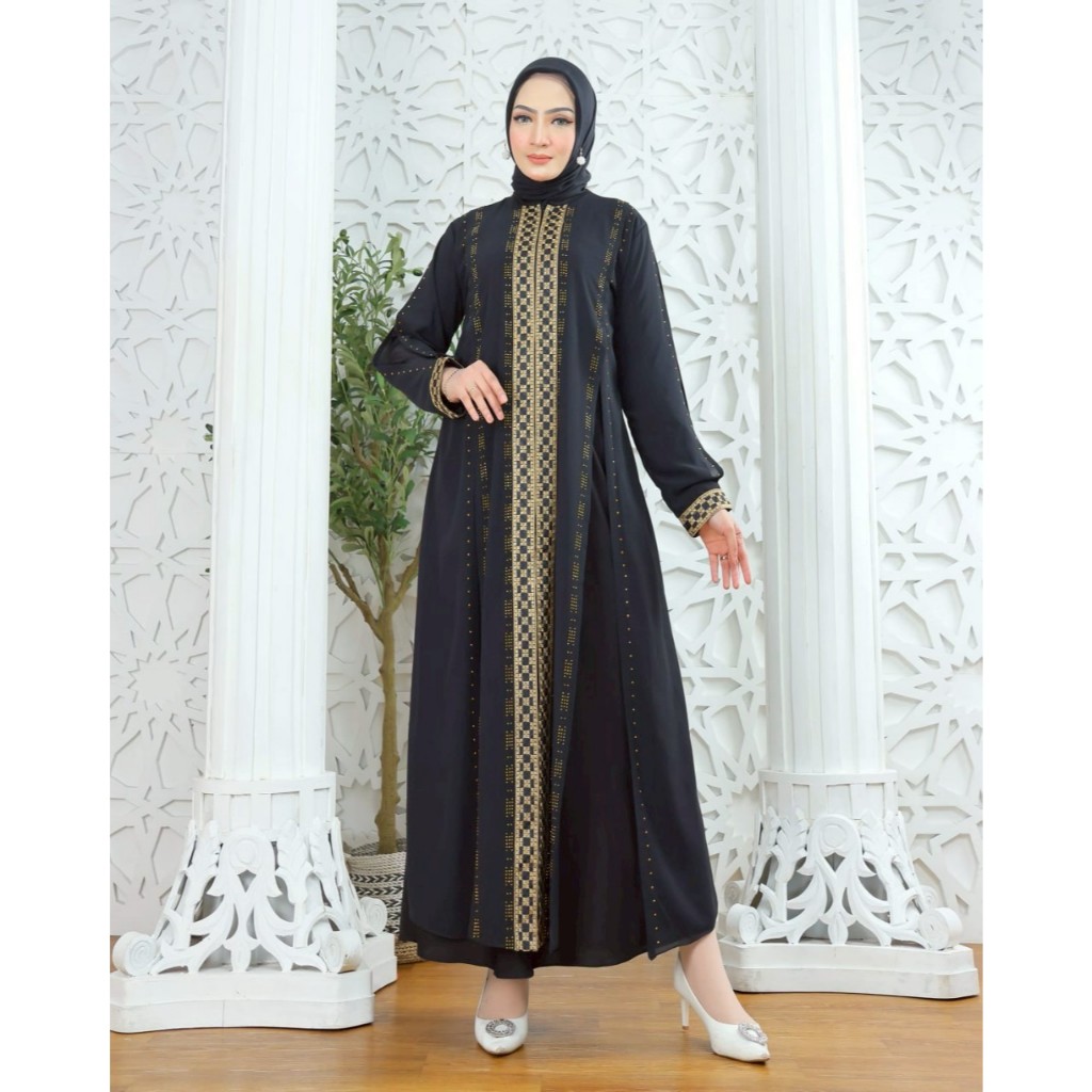 Kiukiu Abaya Turki Premium - Baju Abaya Hitam - Abaya Panjang Wanita - Abaya Hitam Mewah Renda - Baj