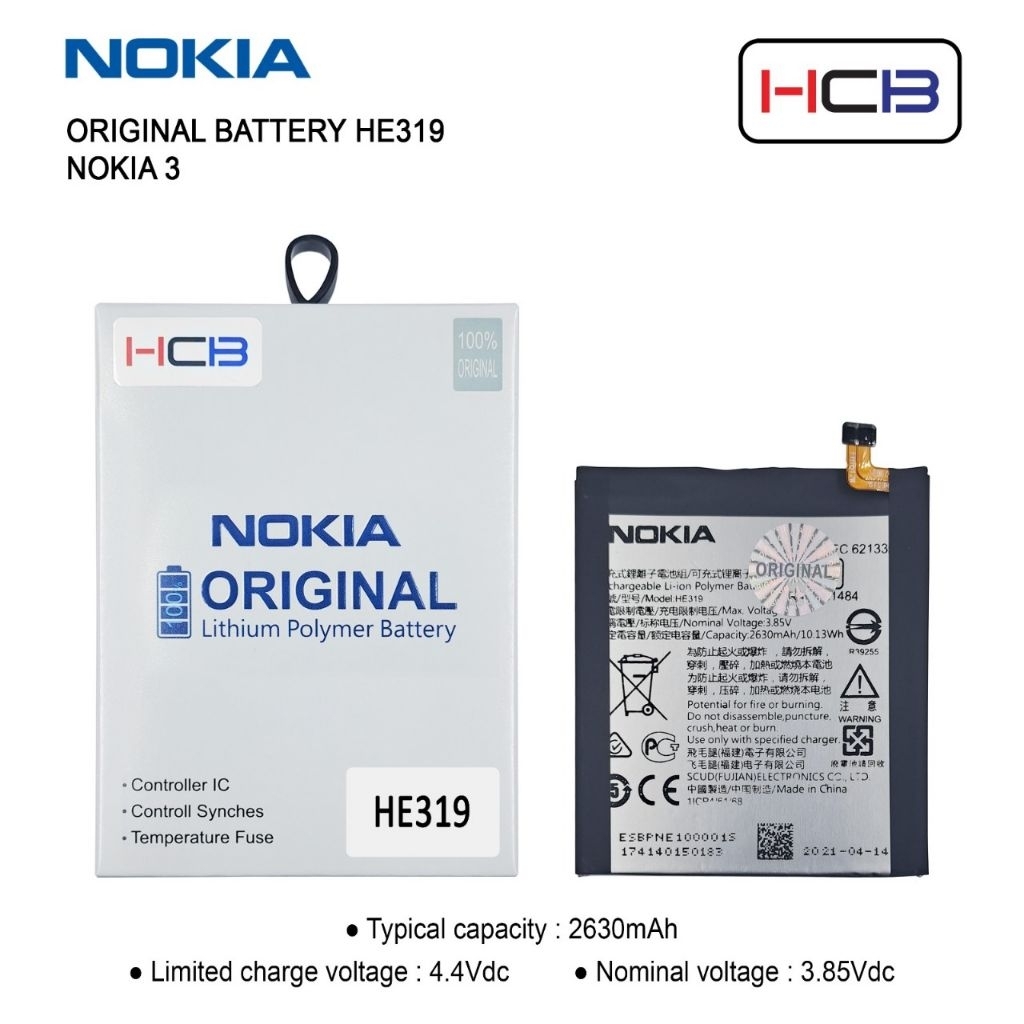 ORIGINAL BATERAI 100% NOKIA HE319/BATERAI NOKIA 3 ORIGINAL