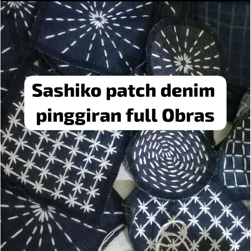 Sashiko patch denim tambalan celana motif sashiko keren bahan Blue jeans 10 oz
