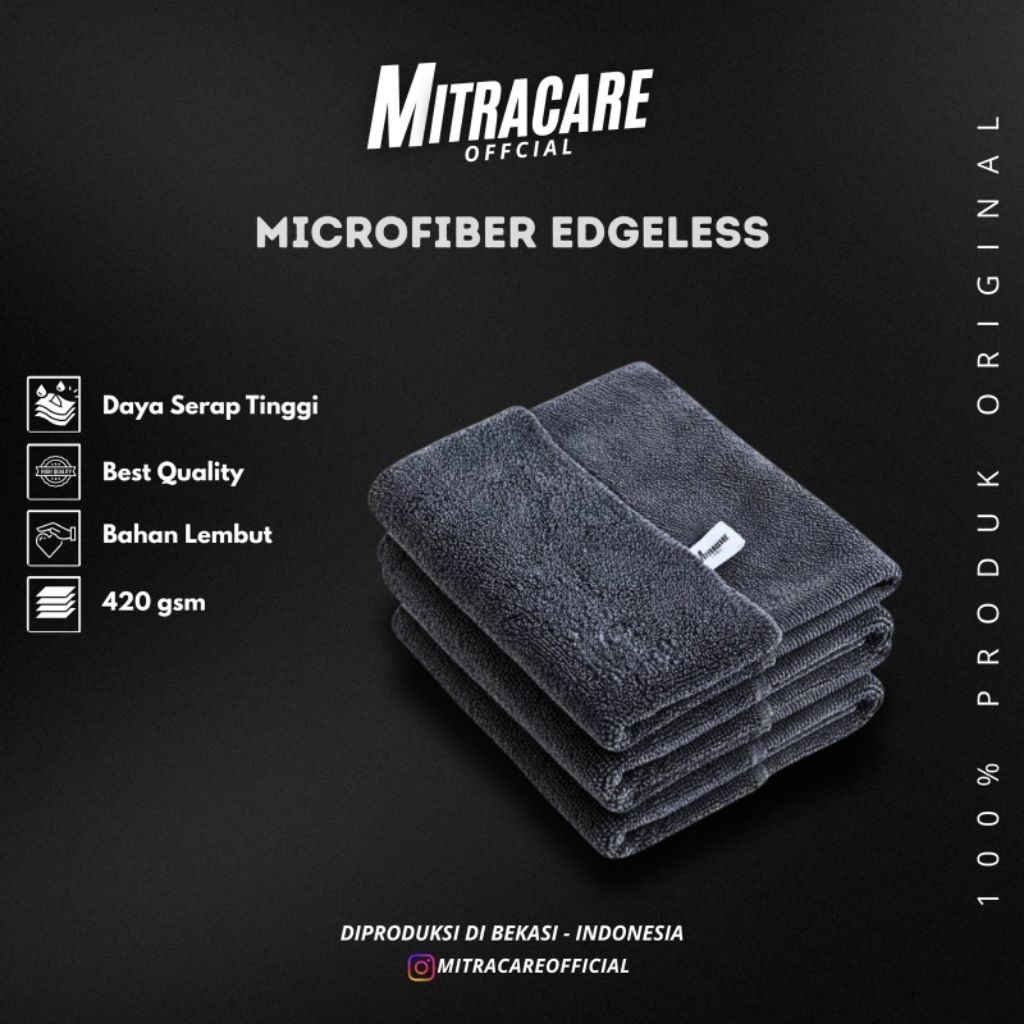 Microfiber Edgeless 420gsm | Mitracare Pengering Pada Kendaraan Motor Mobil Tanpa Jaitan Pinggir Uku