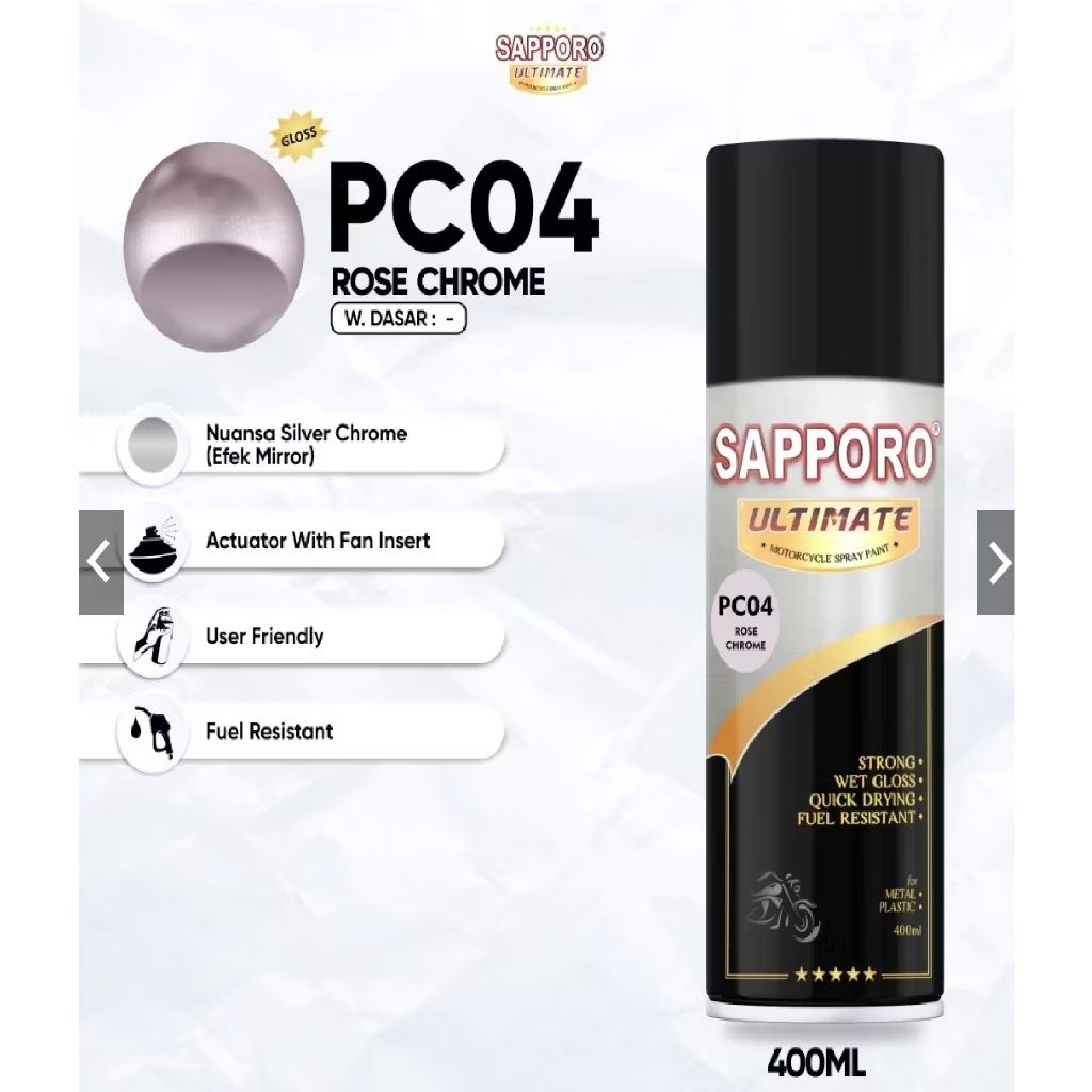 SAPPORO ULTIMATE PC04 ROSE CHROME CAT SEMPROT SPRAY PAINT PILOK WARNA PINK PASTEL CHROME SERIES ANOD