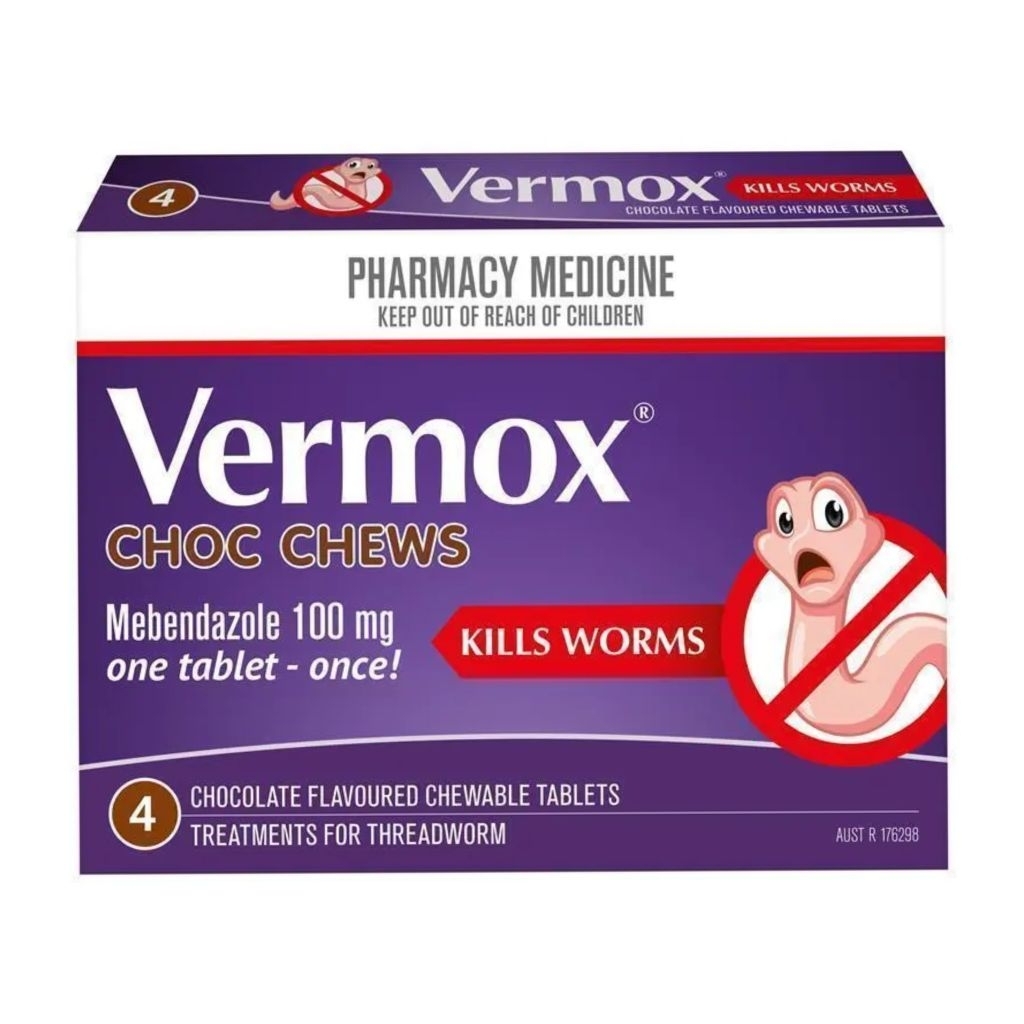 Best Seller - Vermox Chocolate Chewable 4 Tablet Obat Cacing Anak & Dewasa Original Australia