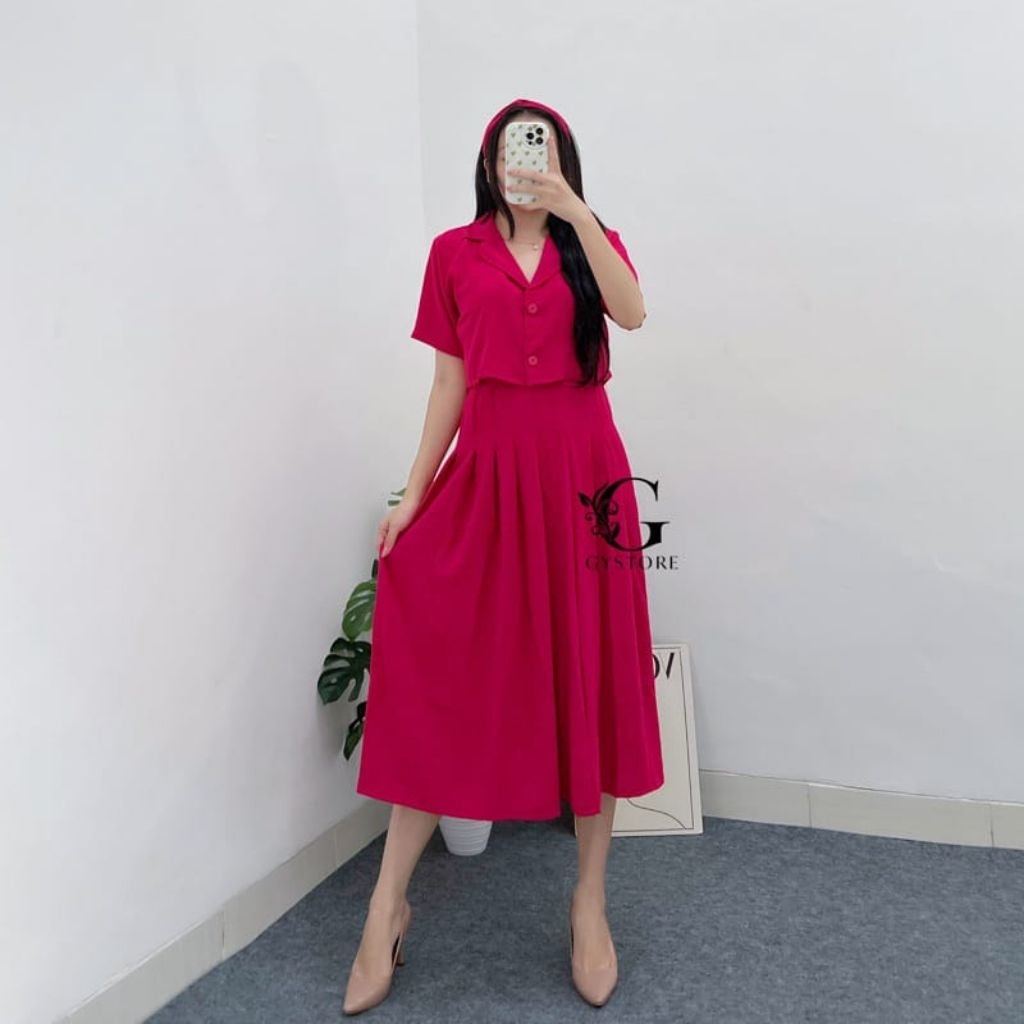 Kimmy Set Kemeja Crop Dan Rok Virall 2025