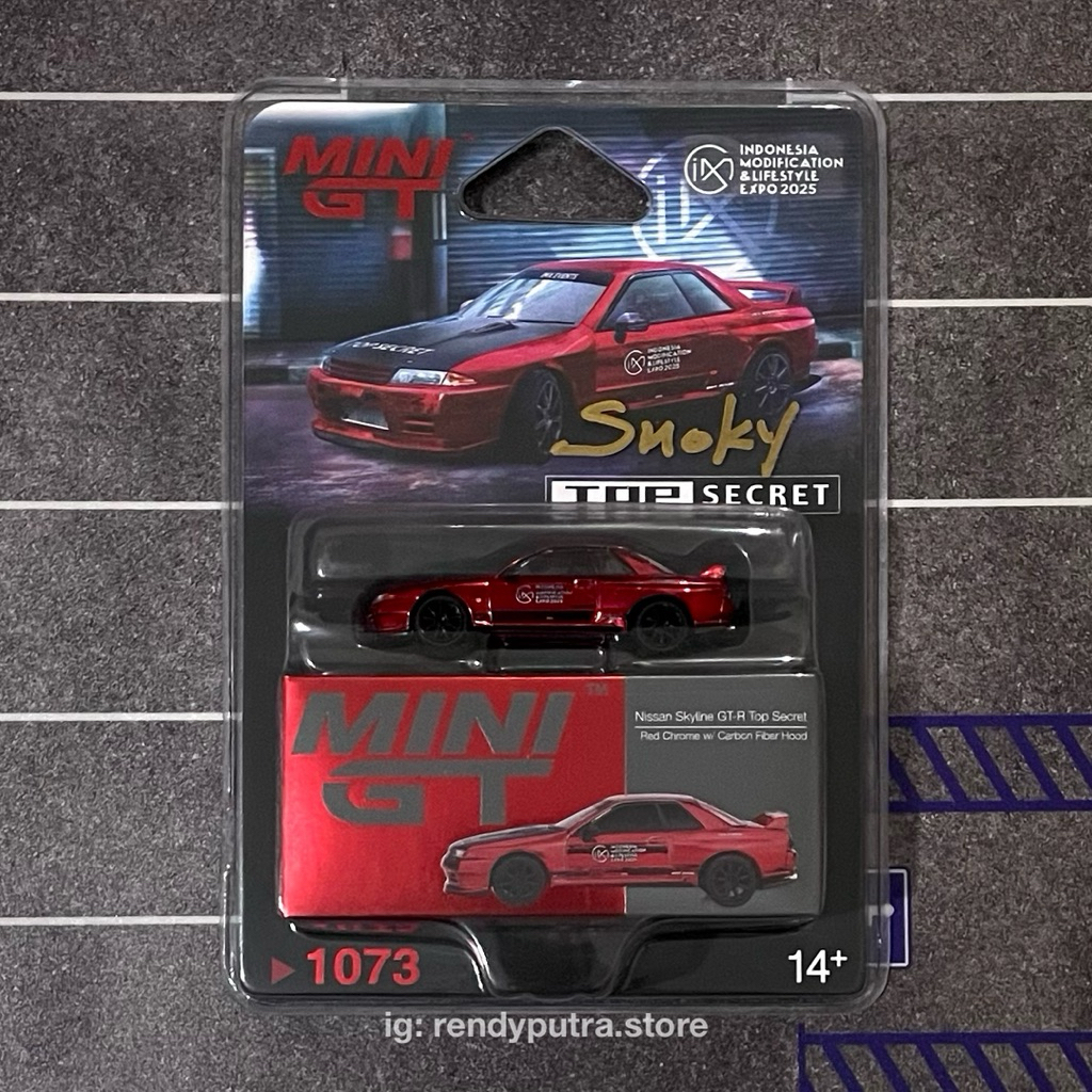 MINI GT NISSAN SKYLINE GT-R R32 TOP SECRET RED CHROME WITH CARBON FIBER HOOD EXCLUSIVE EVENT IMX 202