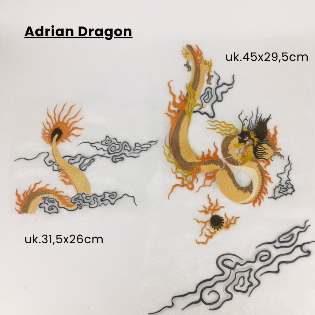 1Pcs Bordir Jahit Patch Naga Motif Adrian Dragon Series