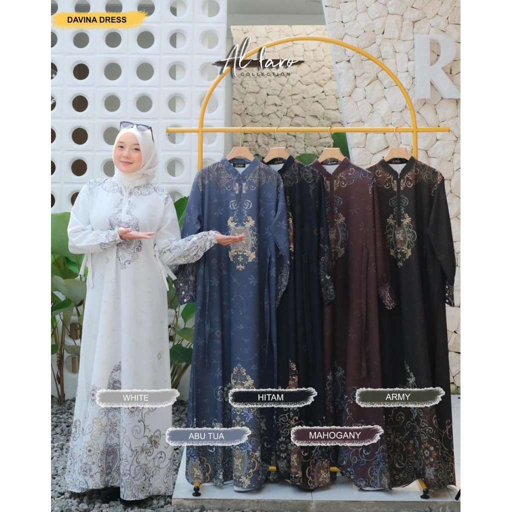 DAVINA Dress Bahan Sabrina Printing ORI by Al-Faro/ Davina Dress by Al-Faro Collection/ Gamis Davina