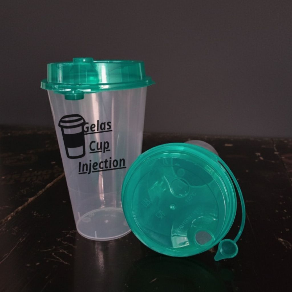 [1000pcs] Sablon CUP PP Injection 16 Oz Bening/frost/Oval//Tutup tali (connected Lid)