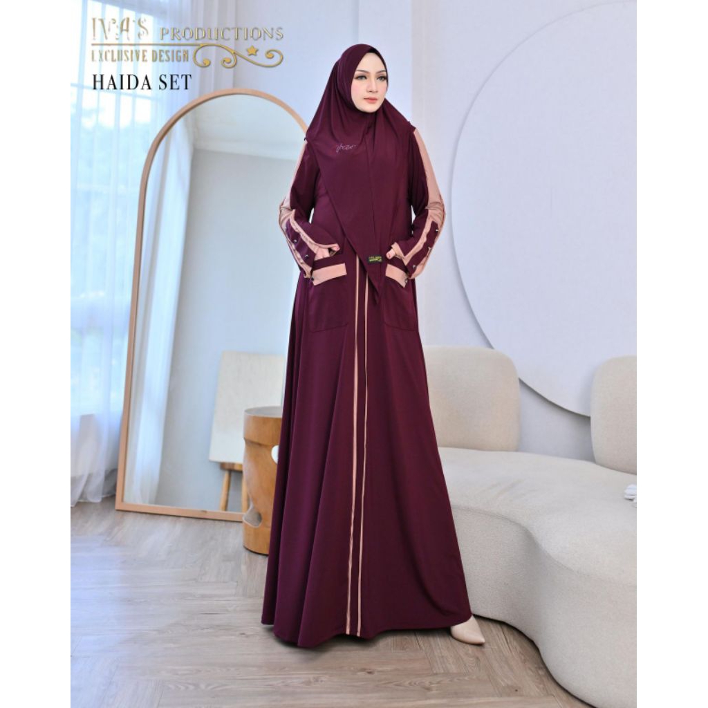 Gamis Syari Terbaru Haida Set By Ivas Production / Gamis Syari Kekinian / Gamis Syari Mewah