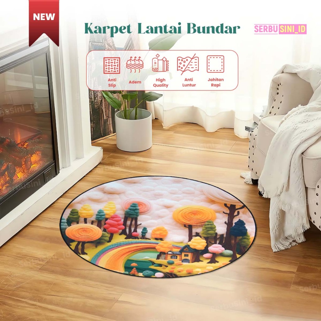 SERBU SINI Karpet Lantai Bundar Aeshtetic 120X0CM Karpet Bundar Karakter Karpet 3D Anti Slip
