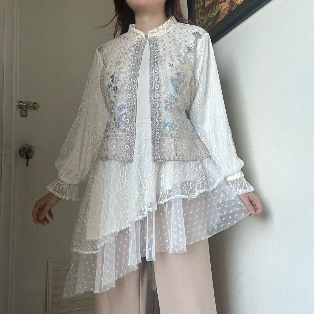Tunik Atasan Blus Wanita Tulle Bordir Brokat Renda Kondangan