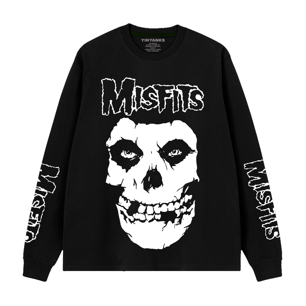 Apage Kaos Lengan Panjang Rib Long Sleeve Misfits Skull T-shirt band bahan combed 24s