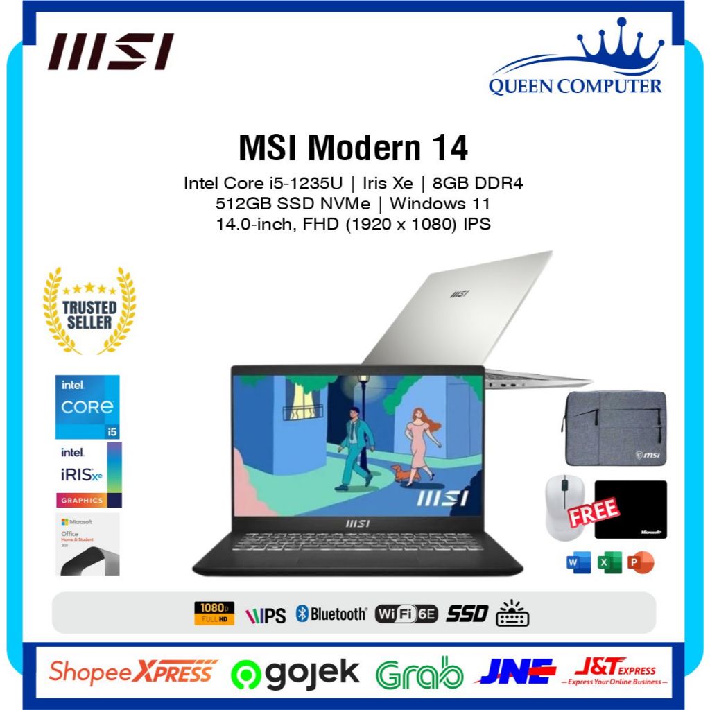 Laptop MSI Modern 14 Core i5 1235U 8GB 512GB Iris Xe W11 OHS 14'' inci FHD IPS