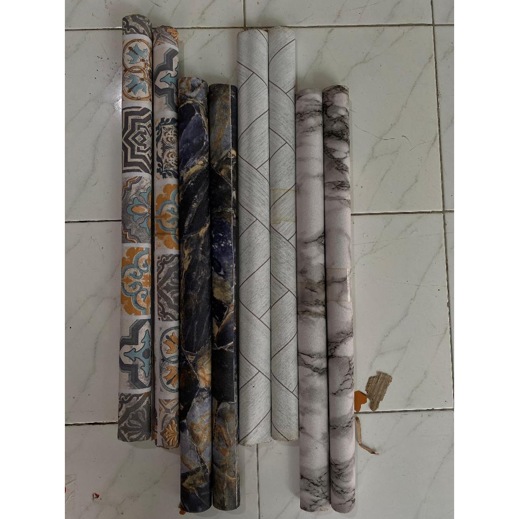 Wallpaper Dinding 1 Roll Ukuran 60x195 cm Wall Stiker Motif Marmer Granit Tekstur Premium Lem Kuat