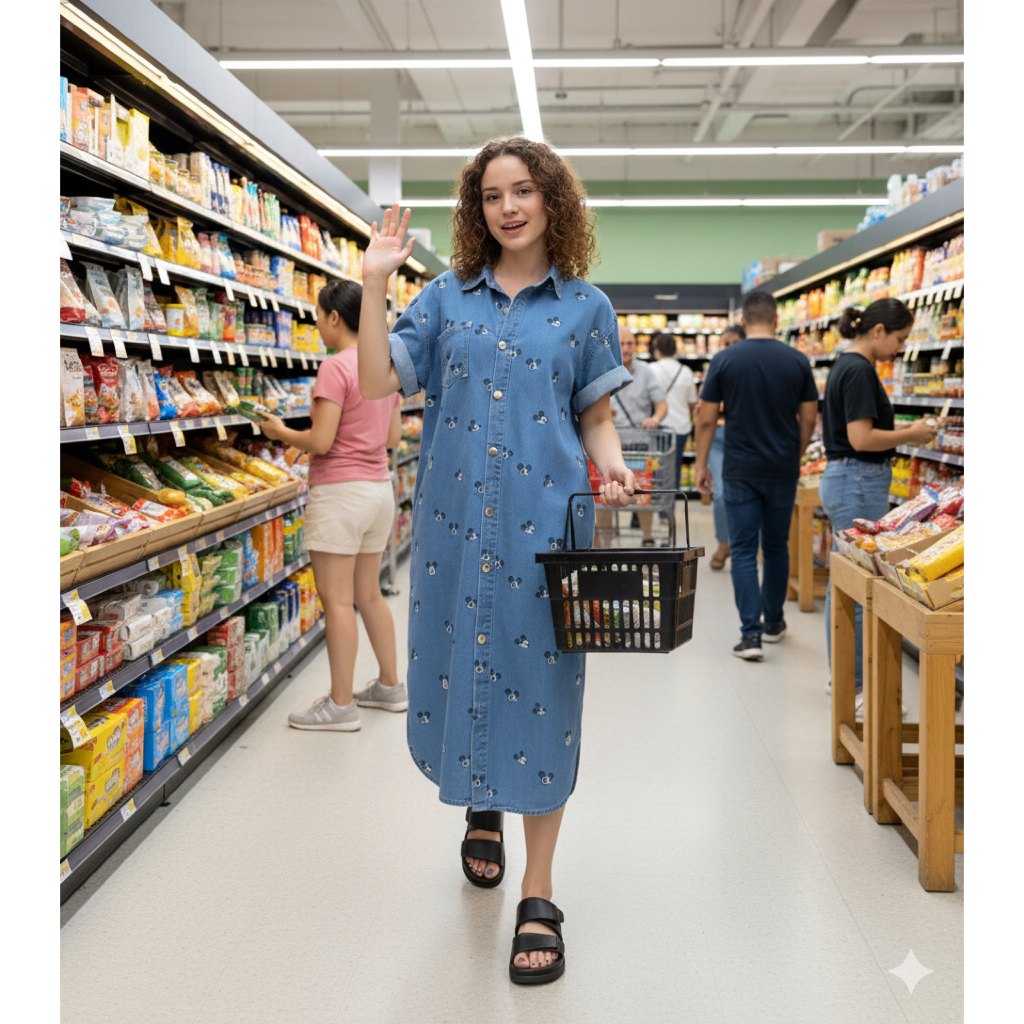 Kemeja Terusan Wanita Jeans Midi PREMIUM IMPORT - jens micky