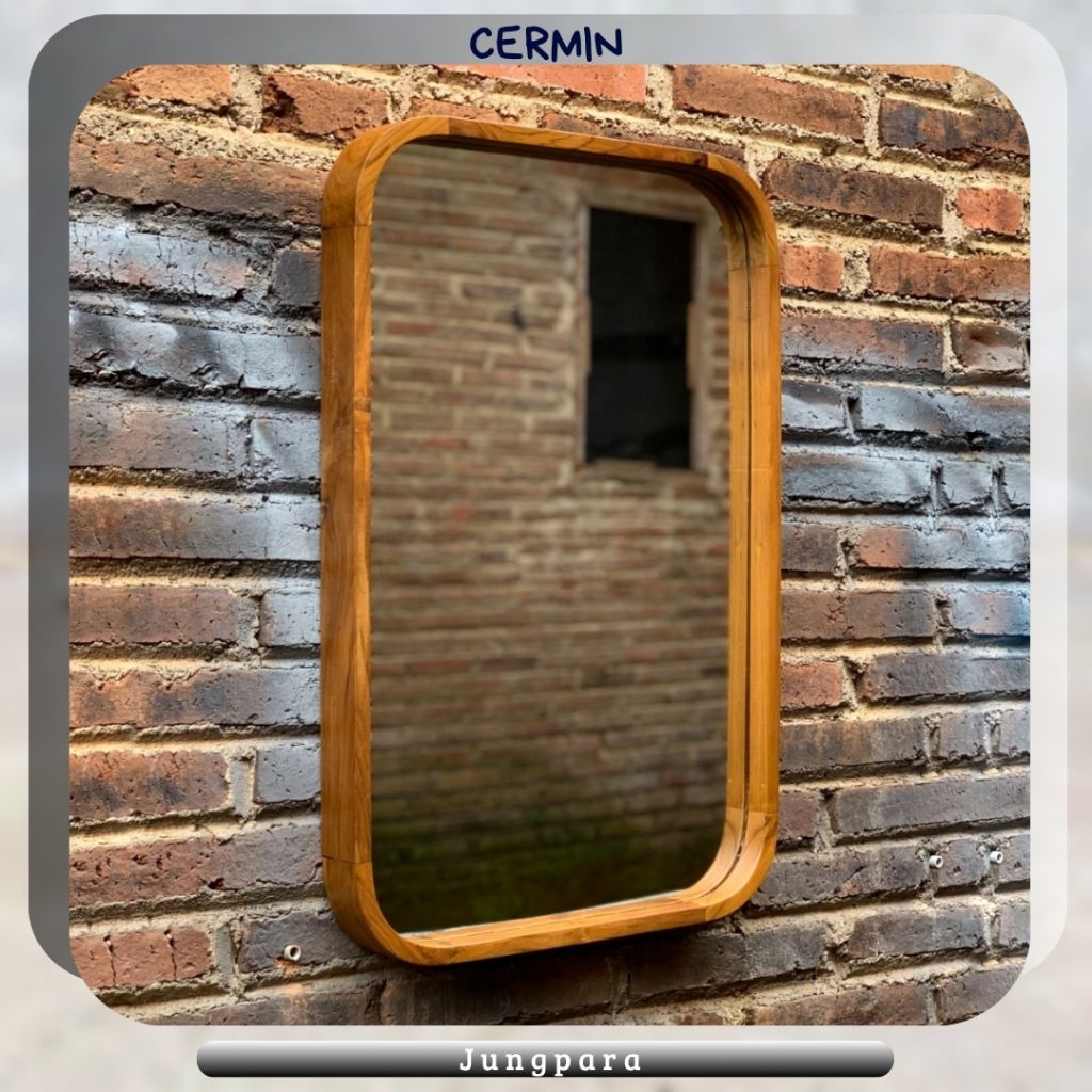 Cermin dinding bingkai kaca cermin kayu jati