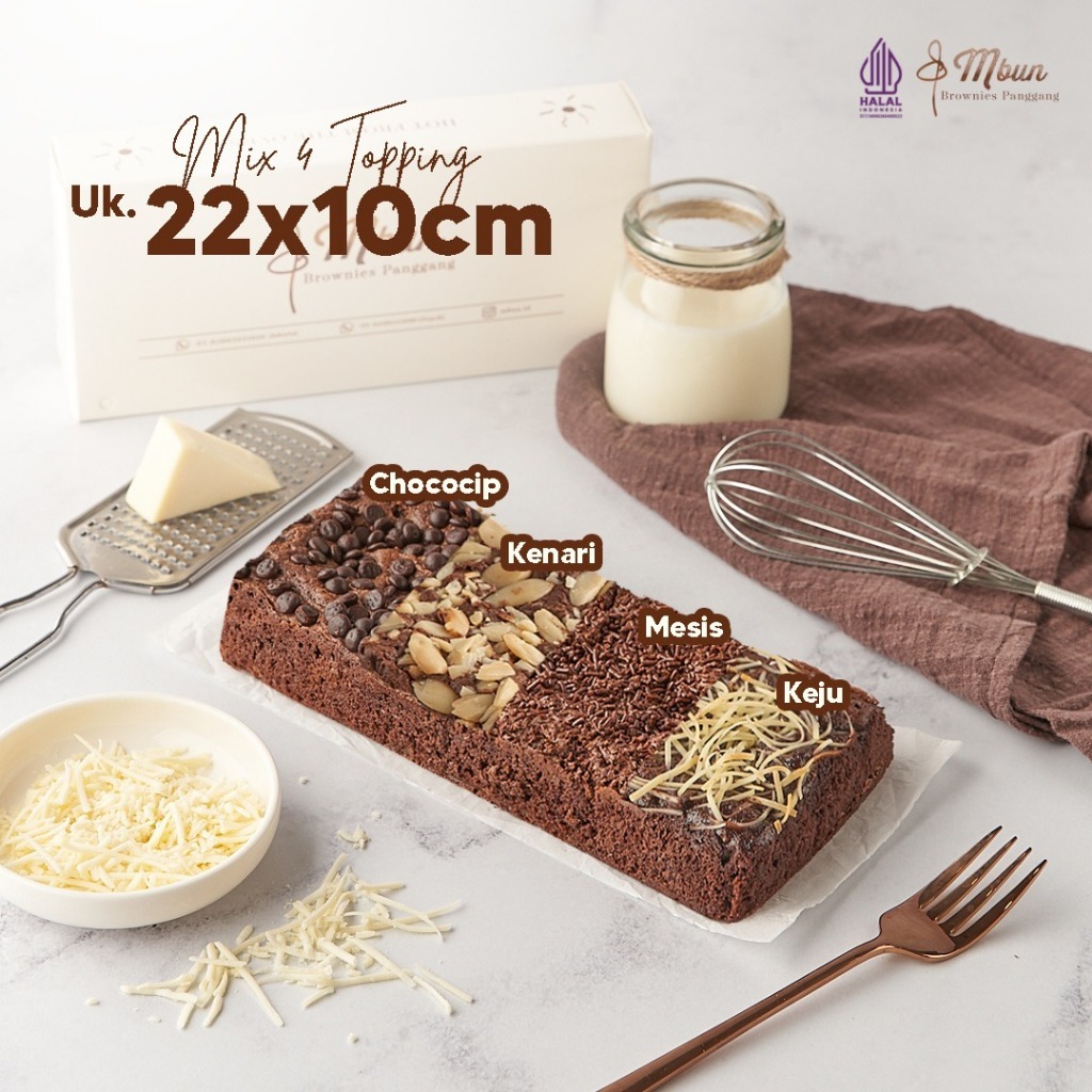 Mbun Brownies Panggang Mix Topping ukr 22x10 | Mbun Brownies Panggang | Brownies Melted | Fudgy Brow
