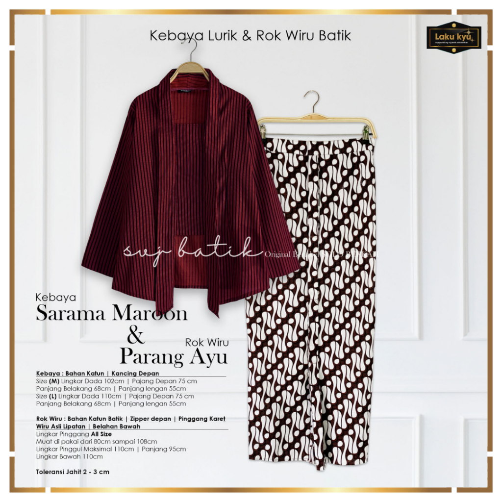 Set batik wanita lurik atasan batik maroon set rok span wiru instan katun setelan batik elegant svj