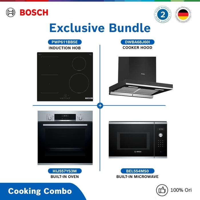 [Exclusive Bundle] Bosch Cooking Combo 2 Induction Hob, Cooker Hood, Built-In Oven, Built-in Microwa