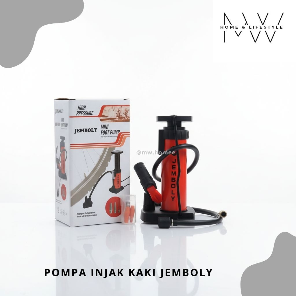 Pompa Injak Kaki Jemboly / Pompa Angin Jemboly Orange / Pompa Sepeda Manual Jemboly