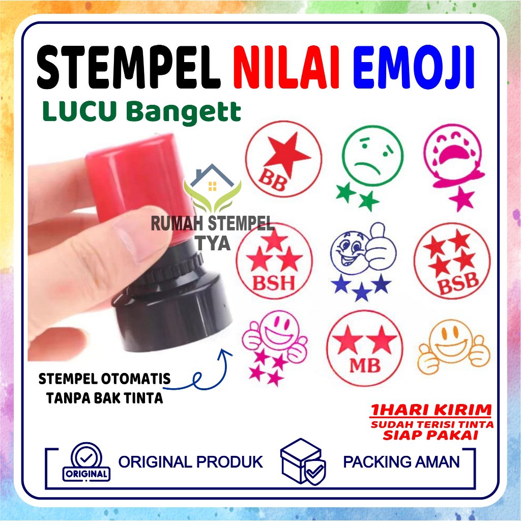 STEMPEL EMOJI NILAI GURU LUCU PAUD/TK STAMPEL PENILAIAN SEKOLAH BINTANG PENILAIAN MURAH FLASH STAMP