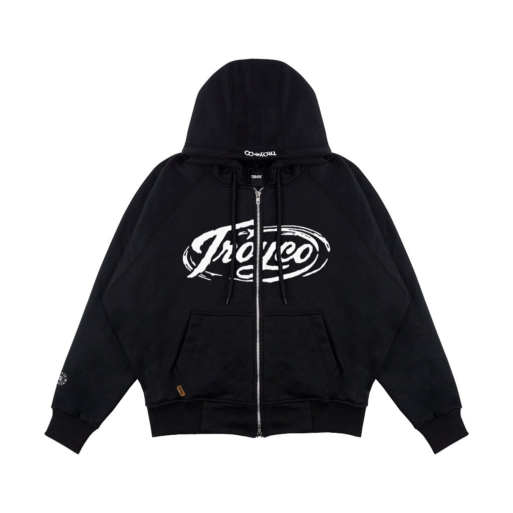 Troy Company Hoodie Boxy Raglan Double Slider Zip Black Culture Disaster - Hoodie Hitam ZDSH 3364